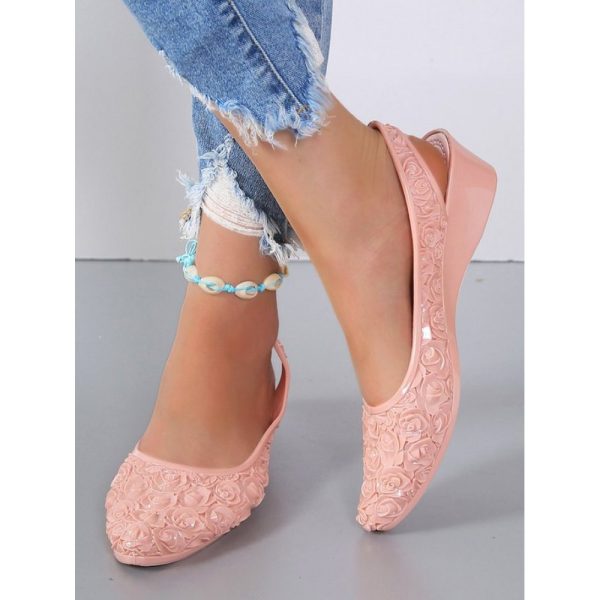 Waterproof Floral Wedge Heel Slingback Shallow Shoes - Image 7