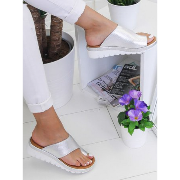 Women Casual Low Heel Open Toe Casual Sliver Sandals - Image 4