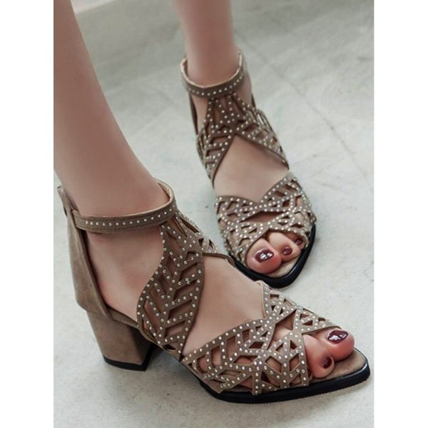 Ladies Elegant Cutout Open Toe Block Heel Sandals - Image 13