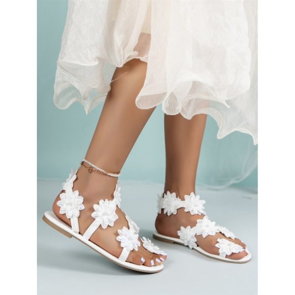 Elegant Floral Breathable Slip On Flat Heel Bridal Shoes Applique - Image 3