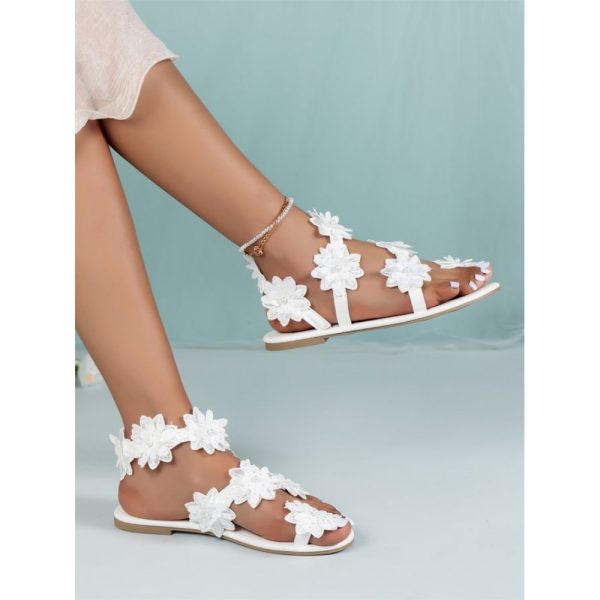 Elegant Floral Breathable Slip On Flat Heel Bridal Shoes Applique - Image 4