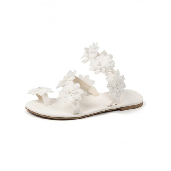 Elegant Floral Breathable Slip On Flat Heel Bridal Shoes Applique - Image 5