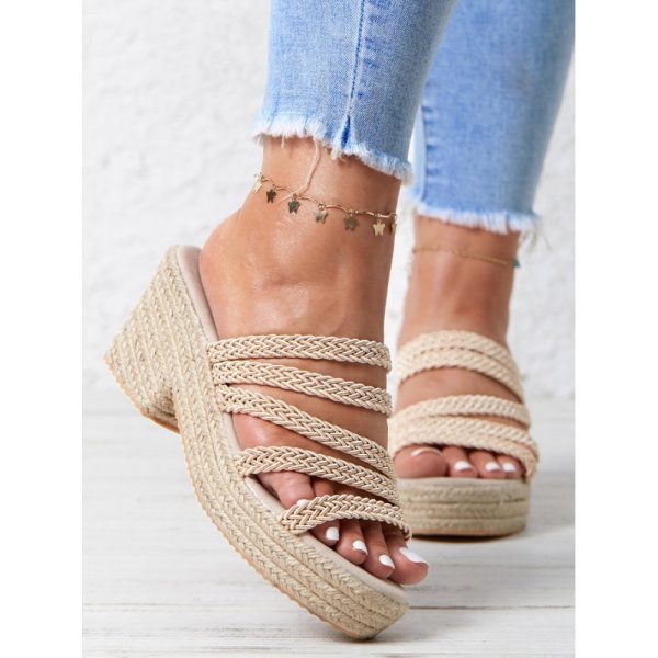 Multi Braided Straps Platform Chunky Heel Espadrille Sandals - Image 2