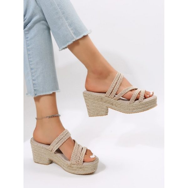 Multi Braided Straps Platform Chunky Heel Espadrille Sandals - Image 11