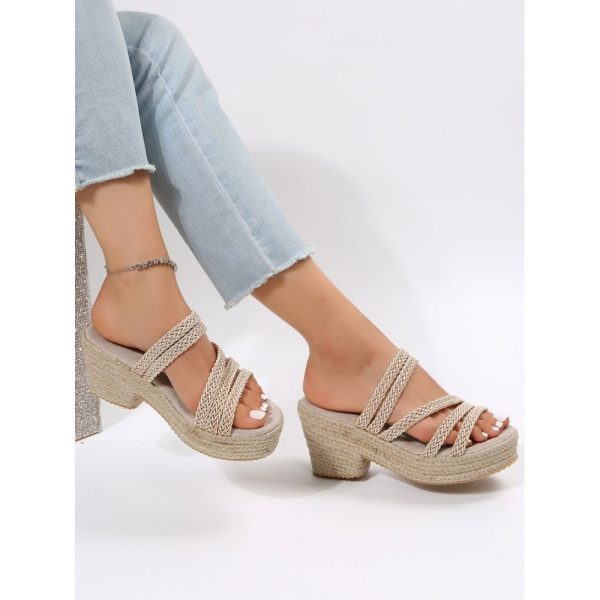 Multi Braided Straps Platform Chunky Heel Espadrille Sandals - Image 12