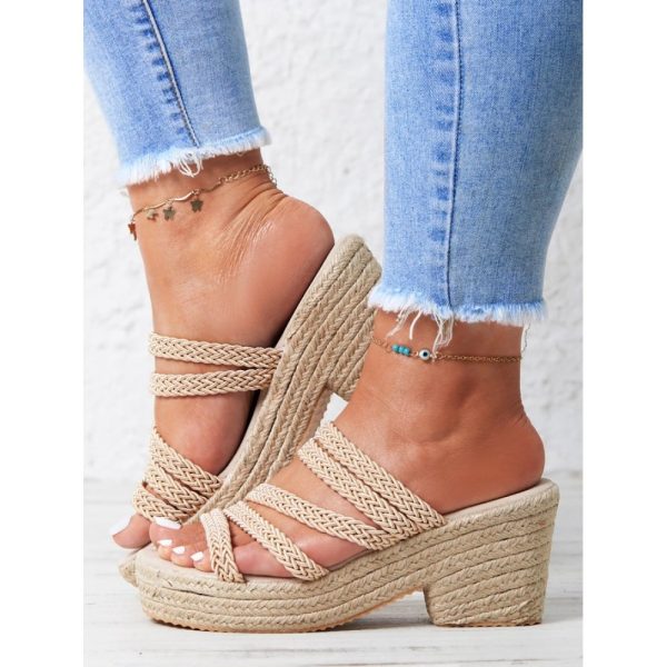 Multi Braided Straps Platform Chunky Heel Espadrille Sandals - Image 4