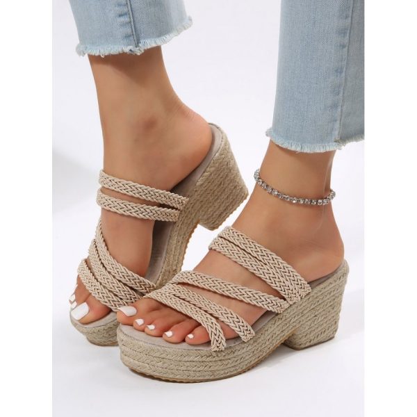 Multi Braided Straps Platform Chunky Heel Espadrille Sandals - Image 5
