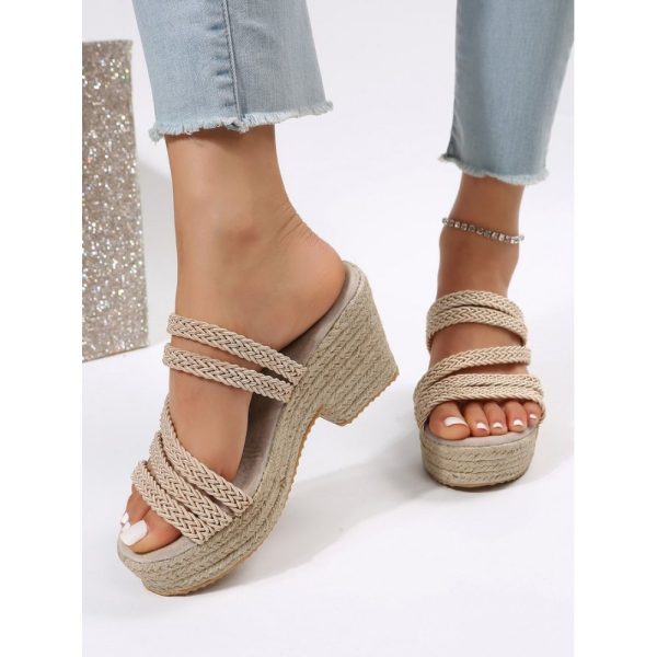 Multi Braided Straps Platform Chunky Heel Espadrille Sandals - Image 6