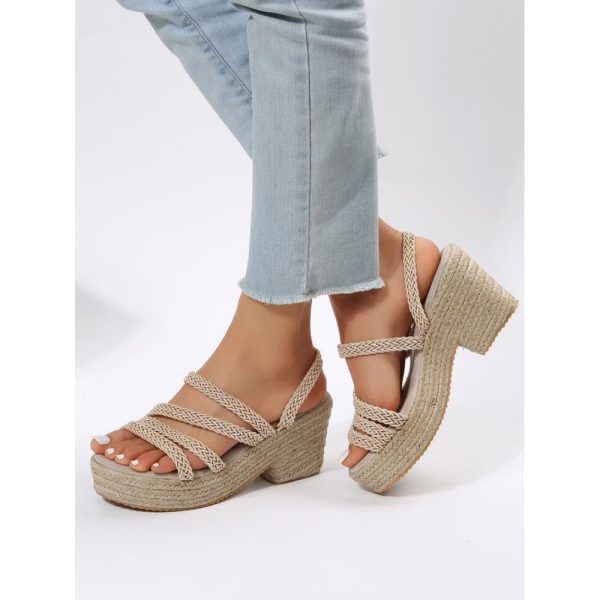 Multi Braided Straps Platform Chunky Heel Espadrille Sandals - Image 7