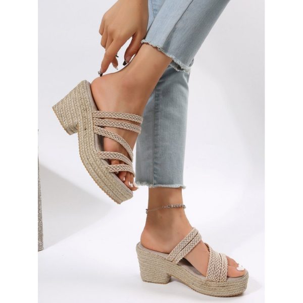 Multi Braided Straps Platform Chunky Heel Espadrille Sandals - Image 8