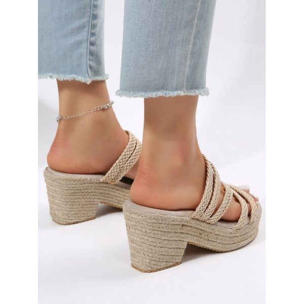 Multi Braided Straps Platform Chunky Heel Espadrille Sandals - Image 9