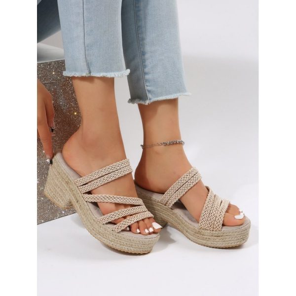 Multi Braided Straps Platform Chunky Heel Espadrille Sandals - Image 10