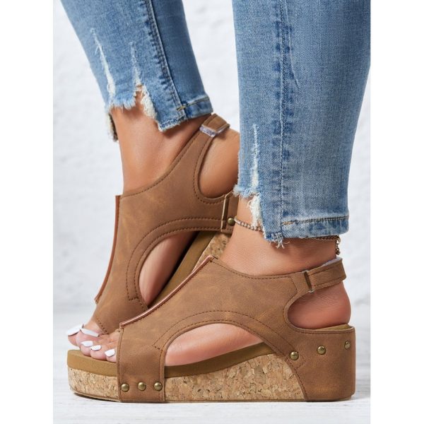 Rivet Hook and Loop Wedge Heel Sandals - Image 2