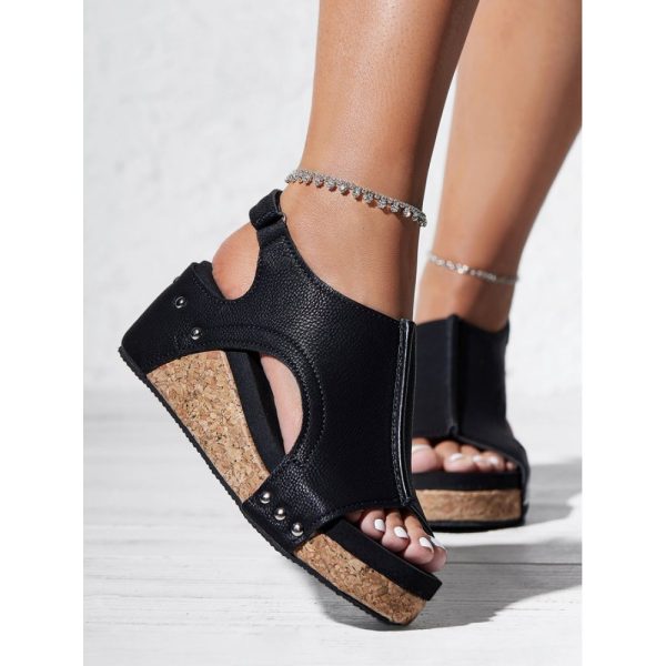 Rivet Hook and Loop Wedge Heel Sandals - Image 13