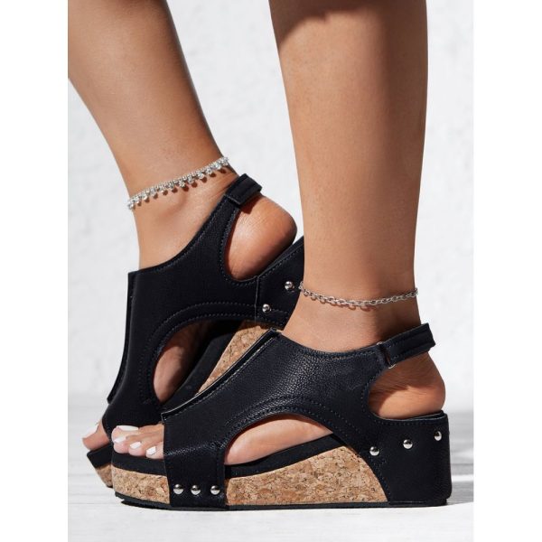 Rivet Hook and Loop Wedge Heel Sandals - Image 14