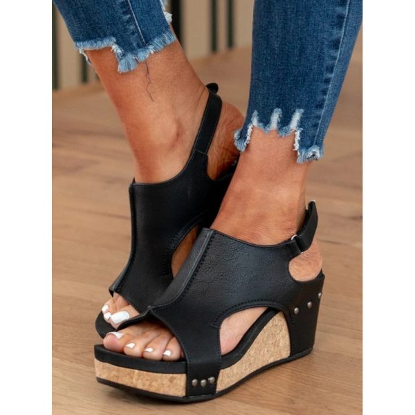 Rivet Hook and Loop Wedge Heel Sandals - Image 16