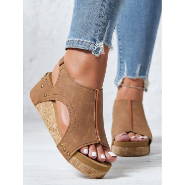 Rivet Hook and Loop Wedge Heel Sandals - Image 3