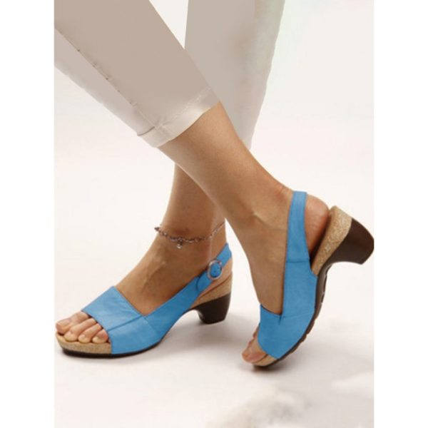 Retro Solid Simple Open Toe Chunky Heel Sandals - Image 15