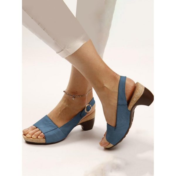 Retro Solid Simple Open Toe Chunky Heel Sandals - Image 19