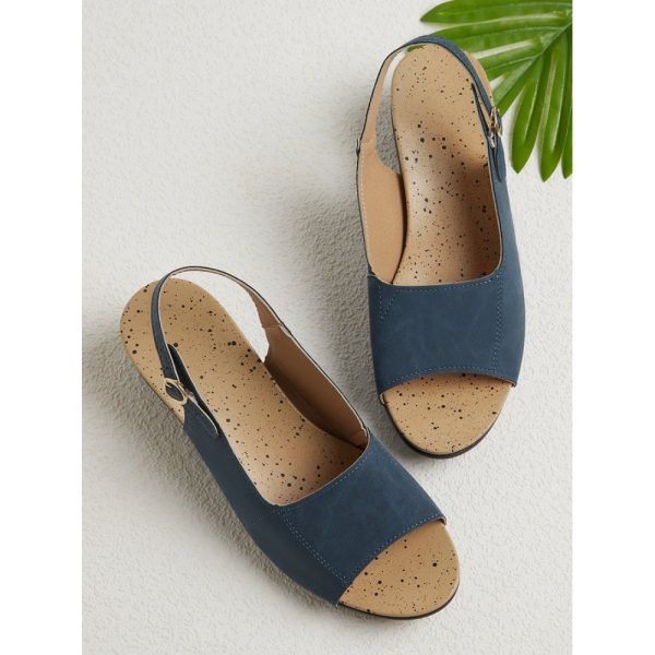 Retro Solid Simple Open Toe Chunky Heel Sandals - Image 31