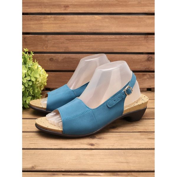 Retro Solid Simple Open Toe Chunky Heel Sandals - Image 37