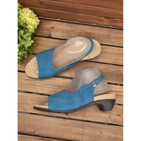 Retro Solid Simple Open Toe Chunky Heel Sandals - Image 38