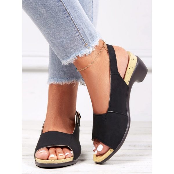 Retro Solid Simple Open Toe Chunky Heel Sandals - Image 45