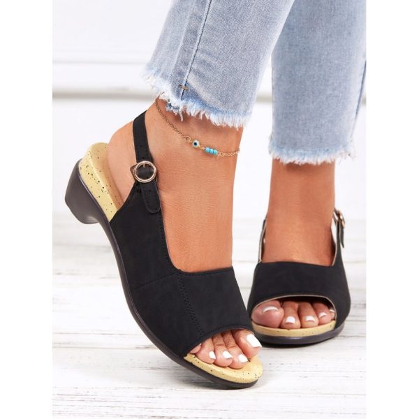 Retro Solid Simple Open Toe Chunky Heel Sandals - Image 46