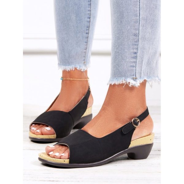 Retro Solid Simple Open Toe Chunky Heel Sandals - Image 47