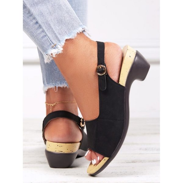Retro Solid Simple Open Toe Chunky Heel Sandals - Image 48