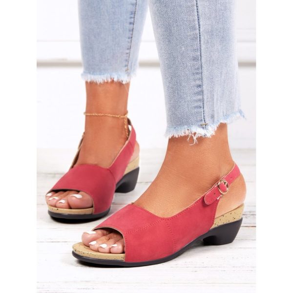 Retro Solid Simple Open Toe Chunky Heel Sandals - Image 55