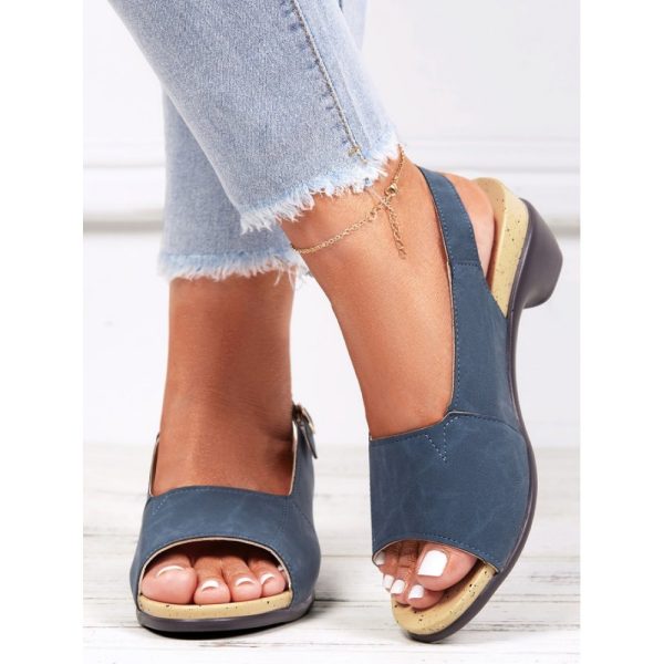 Retro Solid Simple Open Toe Chunky Heel Sandals - Image 57