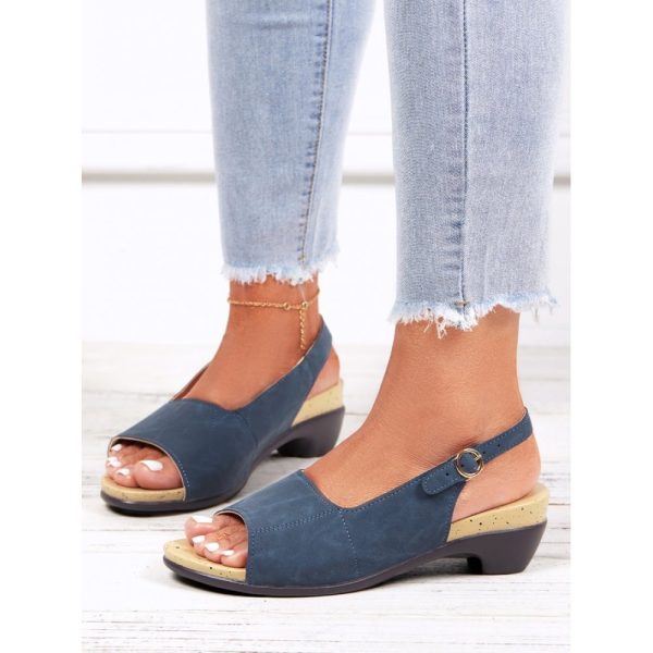 Retro Solid Simple Open Toe Chunky Heel Sandals - Image 59