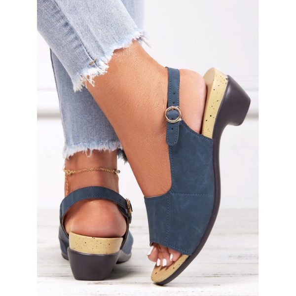 Retro Solid Simple Open Toe Chunky Heel Sandals - Image 60