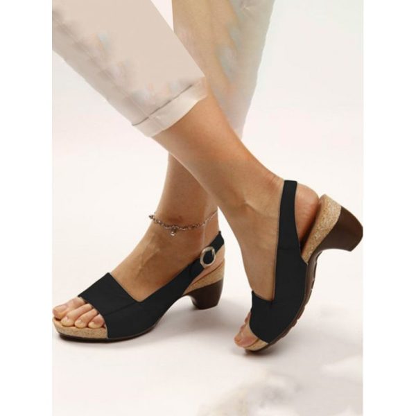 Retro Solid Simple Open Toe Chunky Heel Sandals - Image 7