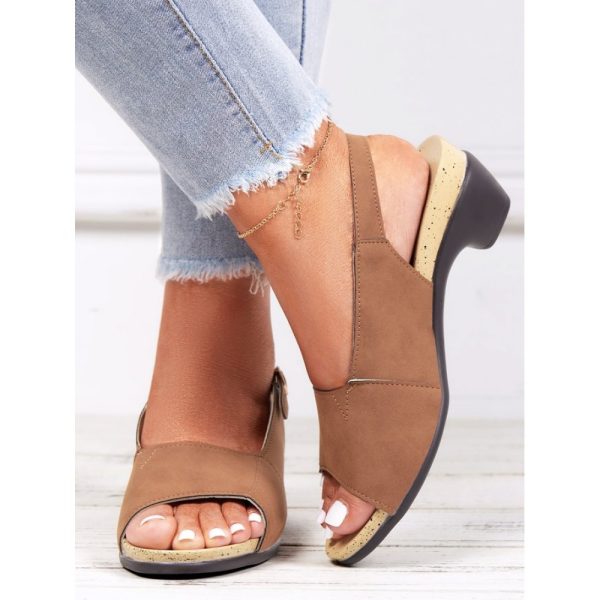 Retro Solid Simple Open Toe Chunky Heel Sandals - Image 61