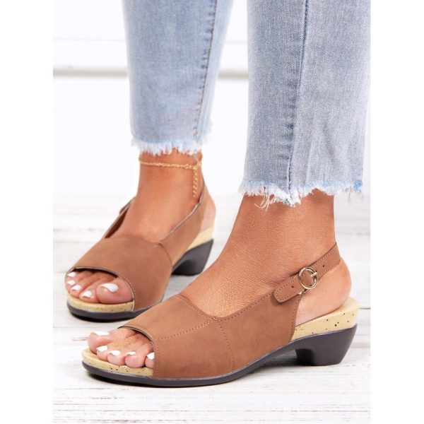 Retro Solid Simple Open Toe Chunky Heel Sandals - Image 63