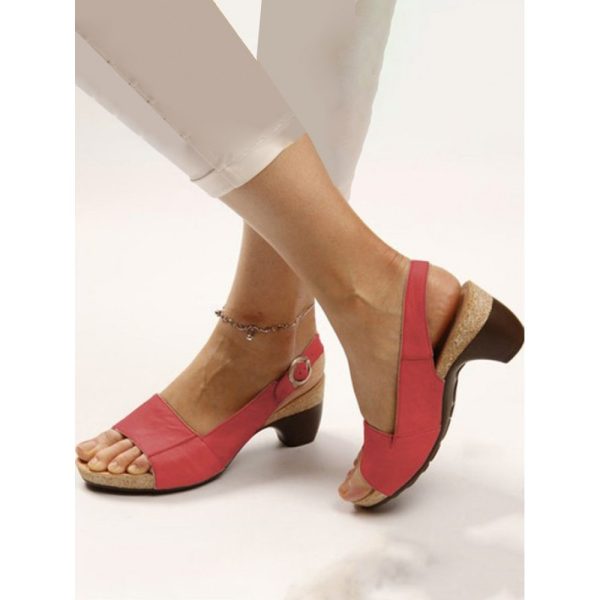 Retro Solid Simple Open Toe Chunky Heel Sandals - Image 9