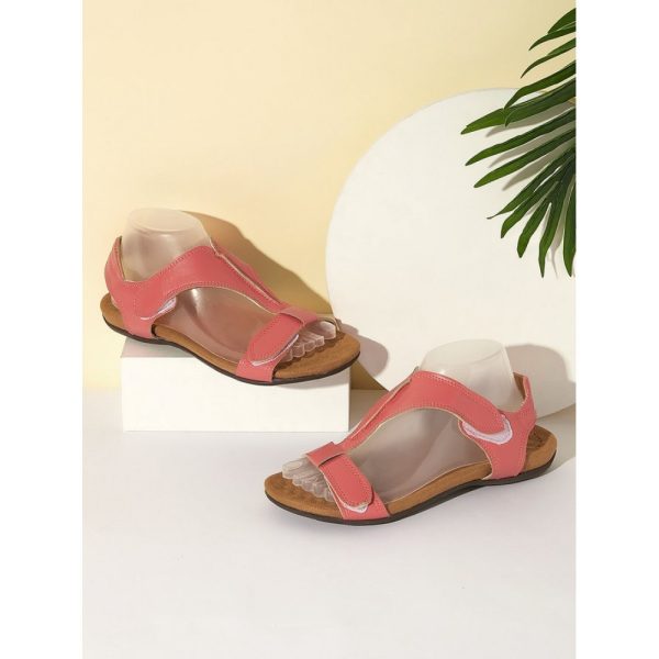 Retro Solid Color Casual Velcro Portable Sandals - Image 2