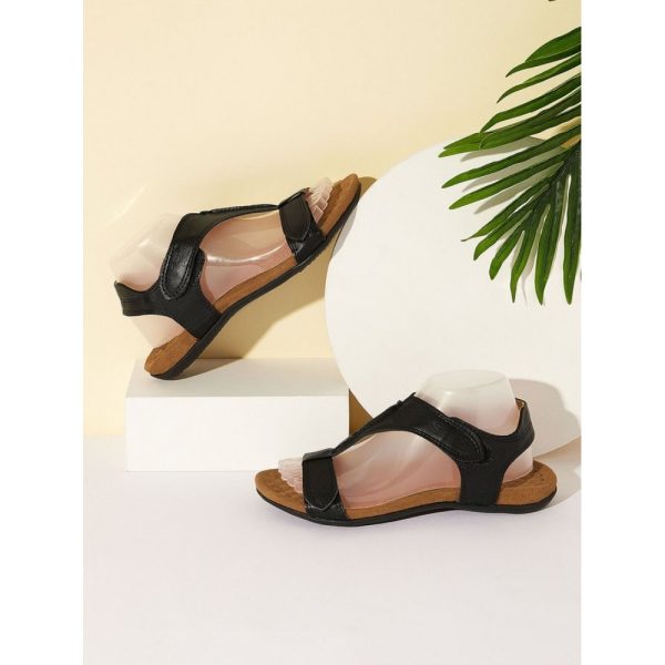 Retro Solid Color Casual Velcro Portable Sandals - Image 25