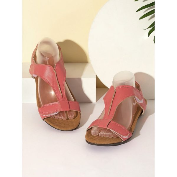 Retro Solid Color Casual Velcro Portable Sandals - Image 4