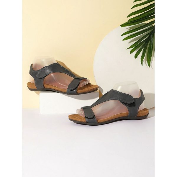 Retro Solid Color Casual Velcro Portable Sandals - Image 33