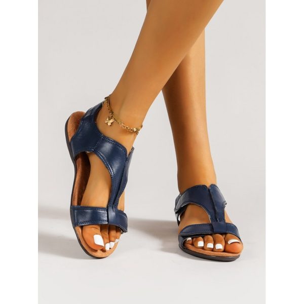 Retro Solid Color Casual Velcro Portable Sandals - Image 35
