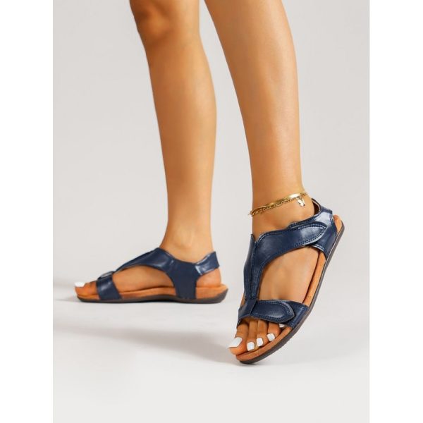 Retro Solid Color Casual Velcro Portable Sandals - Image 36