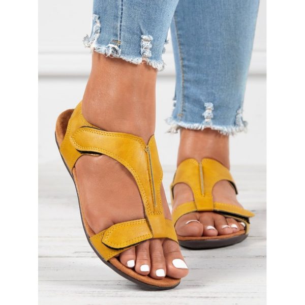 Retro Solid Color Casual Velcro Portable Sandals - Image 44