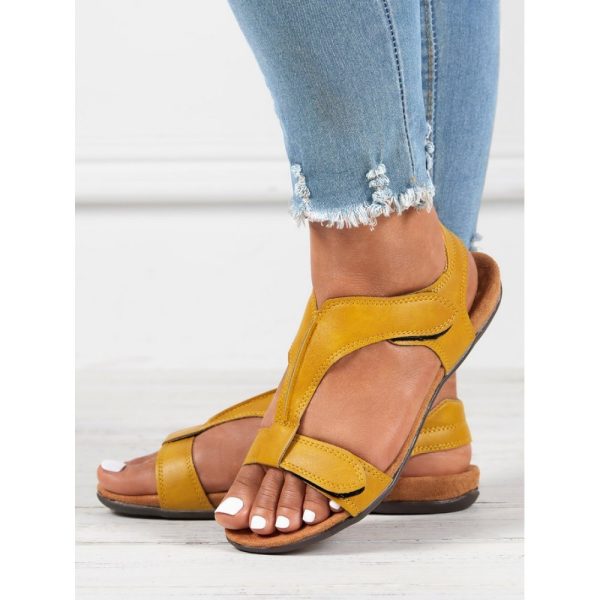 Retro Solid Color Casual Velcro Portable Sandals - Image 45