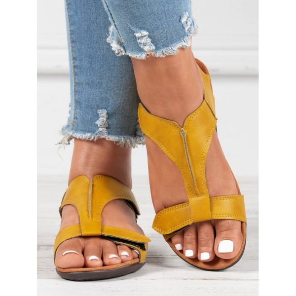 Retro Solid Color Casual Velcro Portable Sandals - Image 46