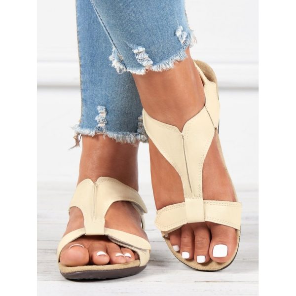 Retro Solid Color Casual Velcro Portable Sandals - Image 48