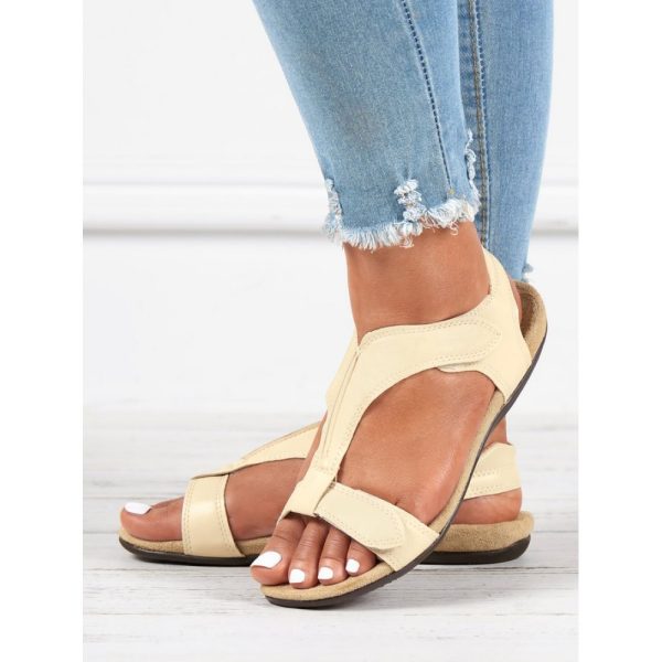 Retro Solid Color Casual Velcro Portable Sandals - Image 49