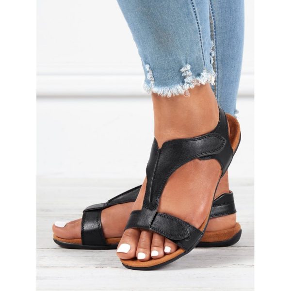 Retro Solid Color Casual Velcro Portable Sandals - Image 54